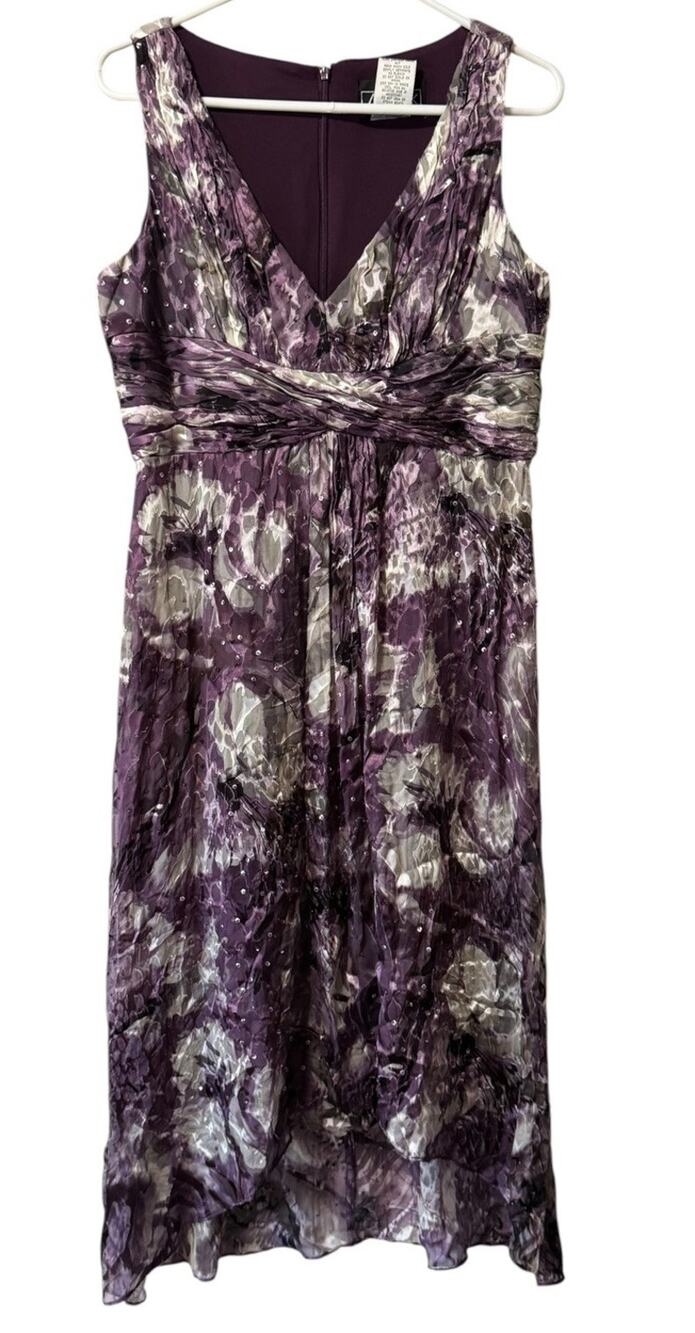 Alex Evenings Silk Blend Sequined Dress Floral Sleeveless Y2K Fairy Whimsical